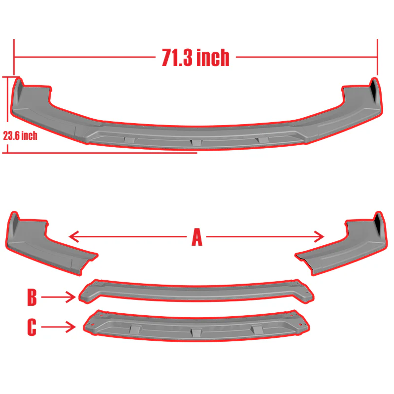 Universal Black Configurable of up 3-Different Style Front Bumper Body Splitter Spoiler Lip 4PCS - Image 5