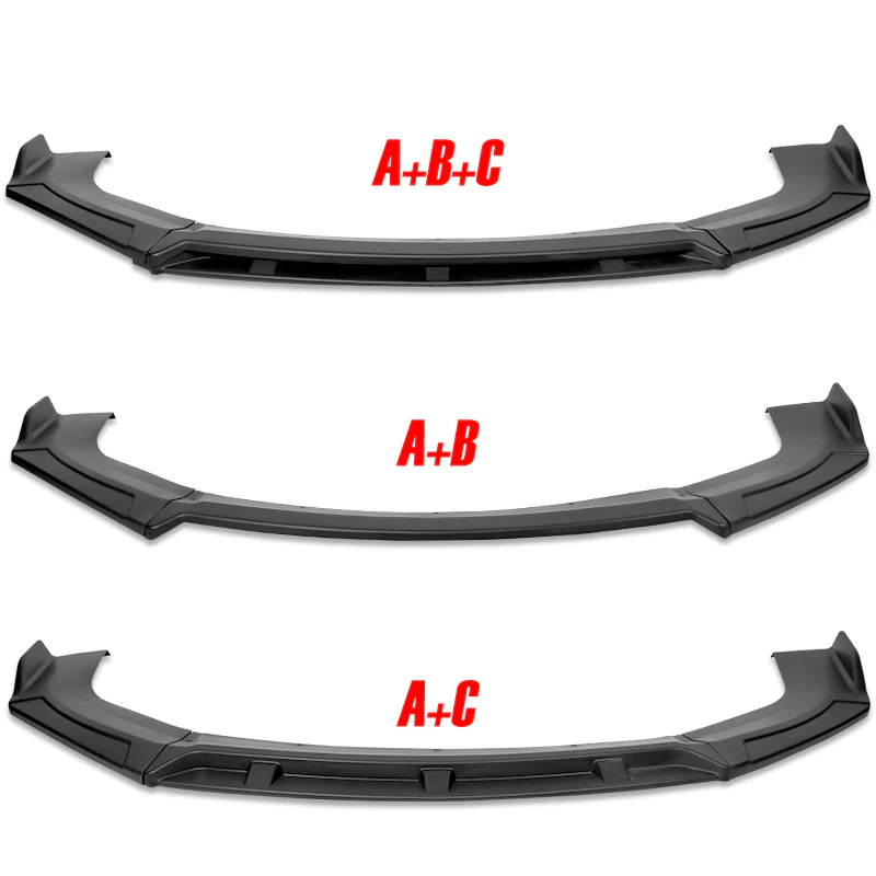 Universal Black Configurable of up 3-Different Style Front Bumper Body Splitter Spoiler Lip 4PCS - Image 6