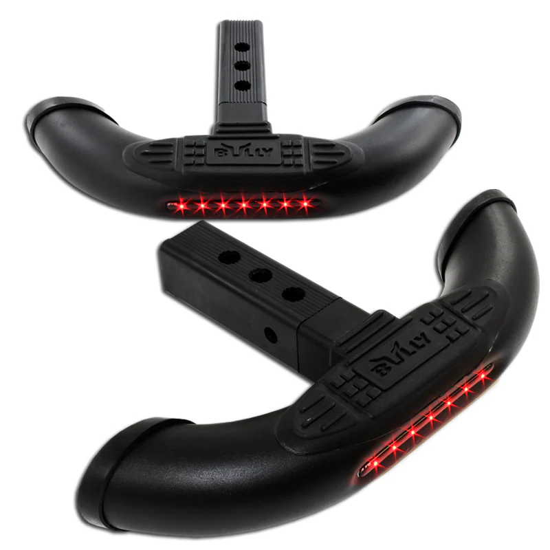 UNIVERSAL BULLY BLACK STEEL W/ LED BRAKE TAIL LIGHT HITCH REAR TOW TRAILER BACK STEP BAR 1.25" & 2" - Image 3