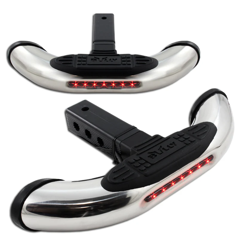 UNIVERSAL BULLY CHROME STEEL W/ LED BRAKE TAIL LIGHT HITCH REAR TOW TRAILER BACK STEP BAR 1.25" & 2" - Image 3
