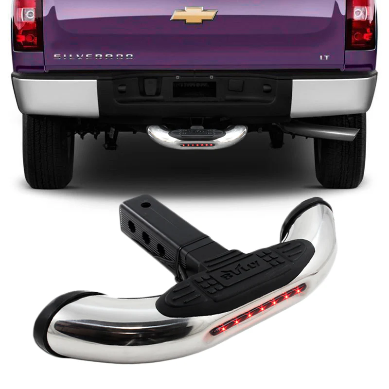 UNIVERSAL BULLY CHROME STEEL W/ LED BRAKE TAIL LIGHT HITCH REAR TOW TRAILER BACK STEP BAR 1.25" & 2" - Image 6