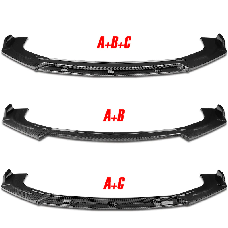 Universal Carbon Painted Configurable of up 3-Different Style Front Bumper Body Splitter Spoiler Lip 4PCS - Image 6