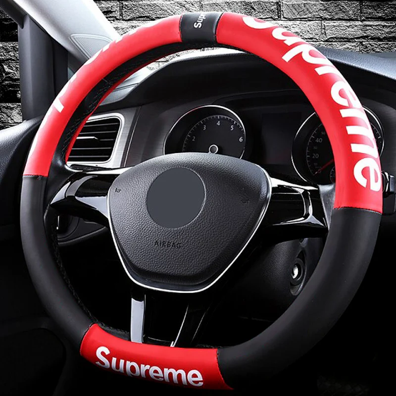 Universal Black RED 15" Quality Leather For Supreme3M Car Auto Steering Wheel Cover - Image 3