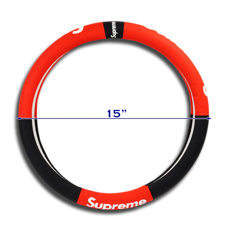 Universal Black RED 15" Quality Leather For Supreme3M Car Auto Steering Wheel Cover - Image 4
