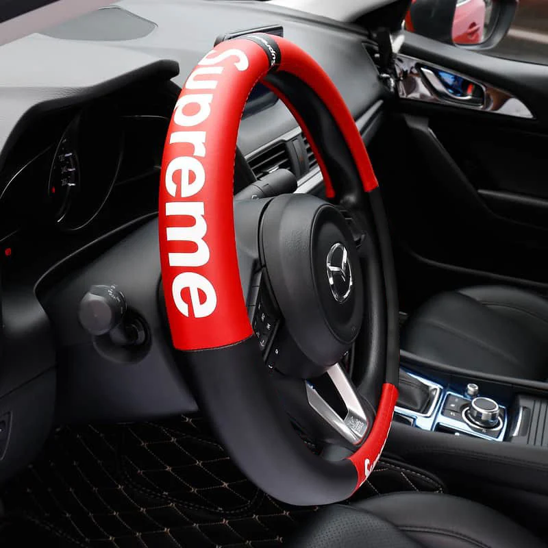 Universal Black RED 15" Quality Leather For Supreme3M Car Auto Steering Wheel Cover - Image 5