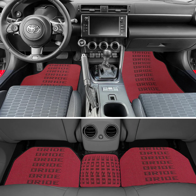 Universal JDM Bride Racing Fabric Red/Black Hybrid Floor Mats Interior Carpets 5PCS - Image 3