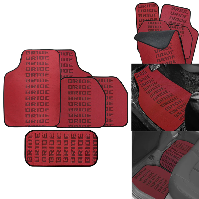 Universal JDM Bride Racing Fabric Red/Black Hybrid Floor Mats Interior Carpets 5PCS - Image 5