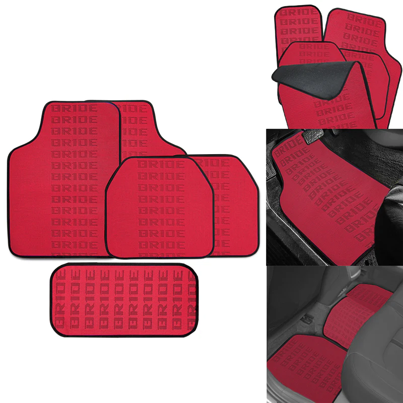 Universal JDM Bride Racing Fabric Red Hybrid Floor Mats Interior Carpets 5PCS - Image 5