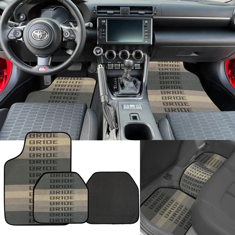 Universal JDM Bride Racing Gradation Set of 5PCS Hybrid Fabric Floor Mats with Seat Belt Covers - Image 9