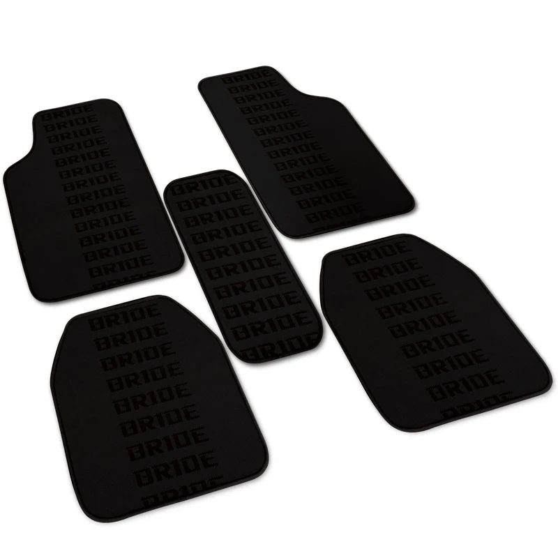 Universal JDM Bride Racing Set of Black 5PCS Hybrid Fabric Floor Mats with Seat Belt Covers - Image 3