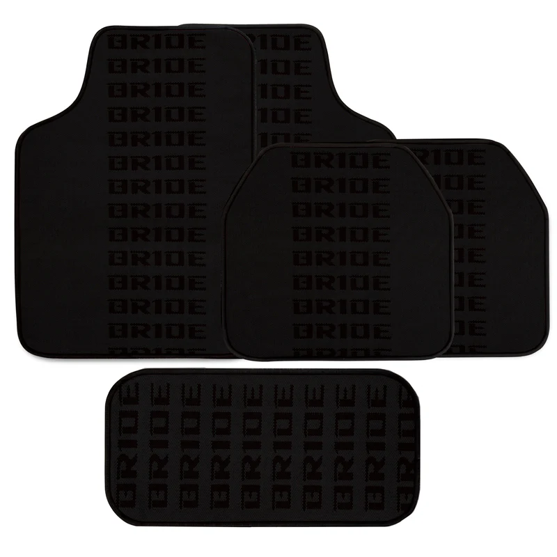 Universal JDM Bride Racing Set of Black 5PCS Hybrid Fabric Floor Mats with Seat Belt Covers - Image 7