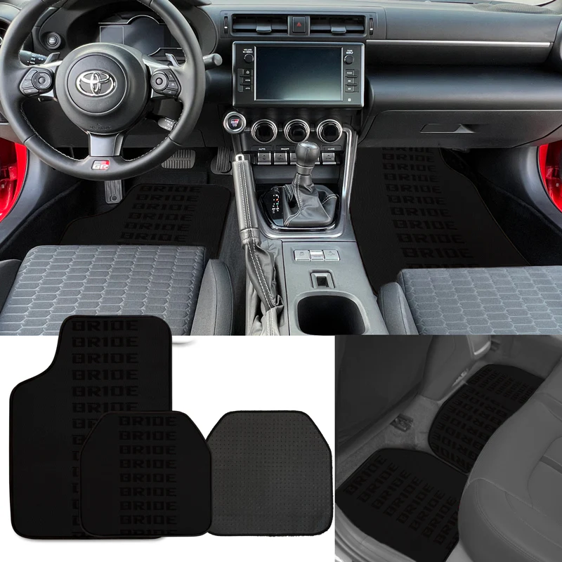 Universal JDM Bride Racing Set of Black 5PCS Hybrid Fabric Floor Mats with Seat Belt Covers - Image 9