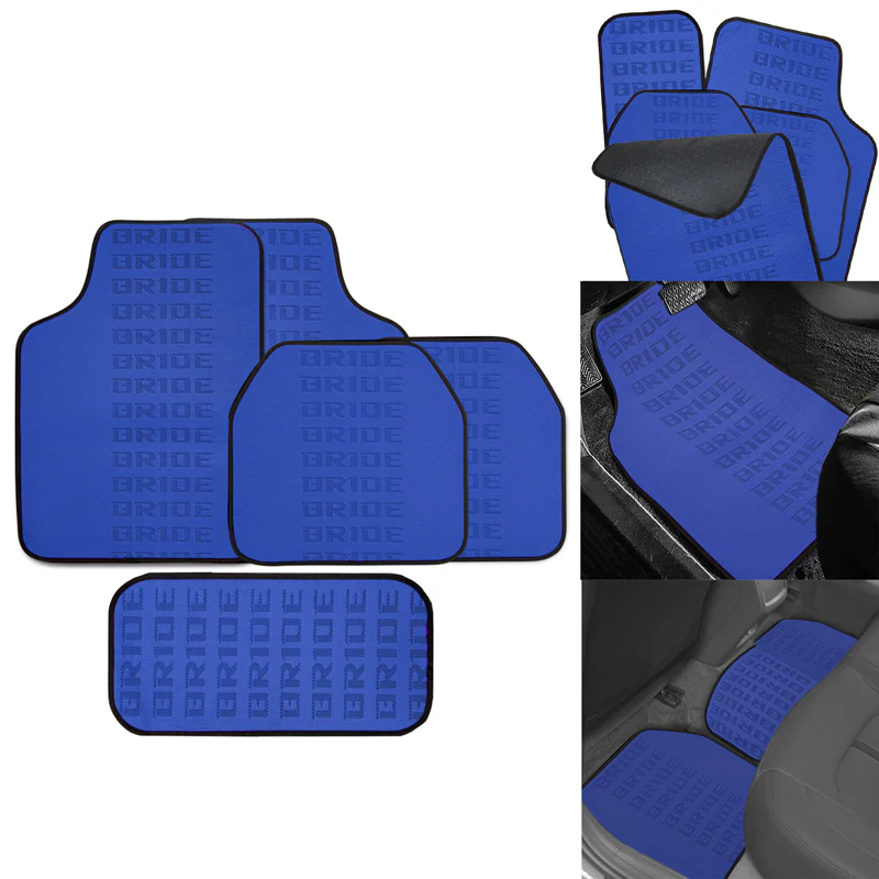 Universal JDM Bride Racing Set of Blue 5PCS Hybrid Fabric Floor Mats with Seat Belt Covers - Image 10