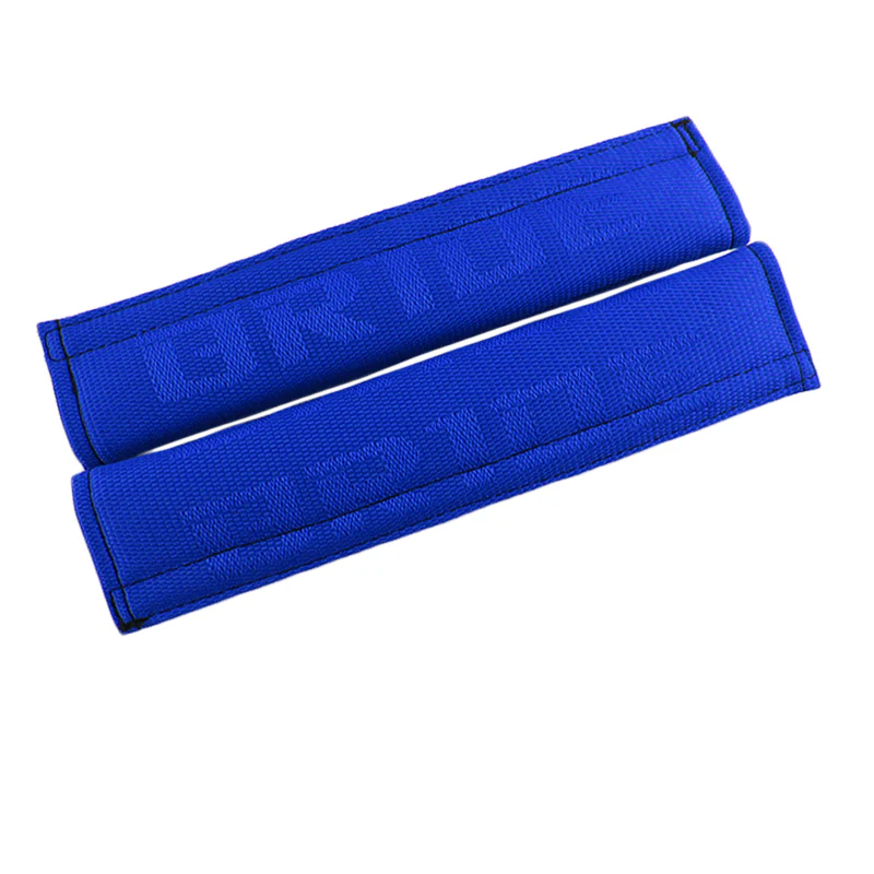 Universal JDM Bride Racing Set of Blue 5PCS Hybrid Fabric Floor Mats with Seat Belt Covers - Image 4