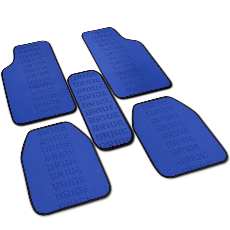 Universal JDM Bride Racing Set of Blue 5PCS Hybrid Fabric Floor Mats with Seat Belt Covers - Image 7