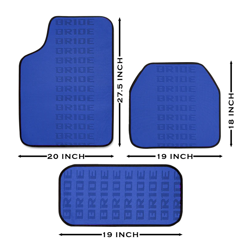 Universal JDM Bride Racing Set of Blue 5PCS Hybrid Fabric Floor Mats with Seat Belt Covers - Image 8