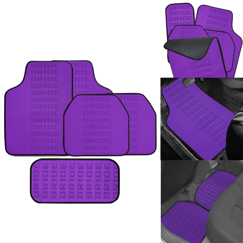Universal JDM Bride Racing Set of Purple 5PCS Hybrid Fabric Floor Mats with Seat Belt Covers - Image 10