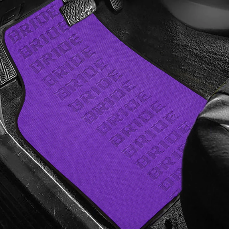 Universal JDM Bride Racing Set of Purple 5PCS Hybrid Fabric Floor Mats with Seat Belt Covers - Image 3