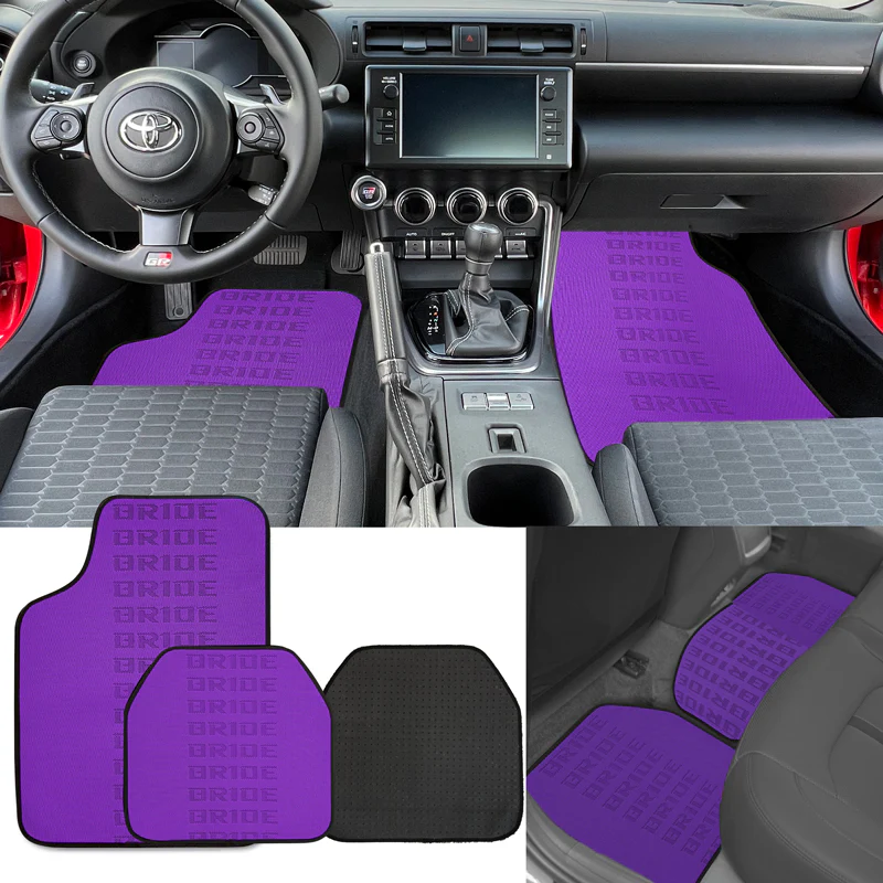 Universal JDM Bride Racing Set of Purple 5PCS Hybrid Fabric Floor Mats with Seat Belt Covers - Image 7