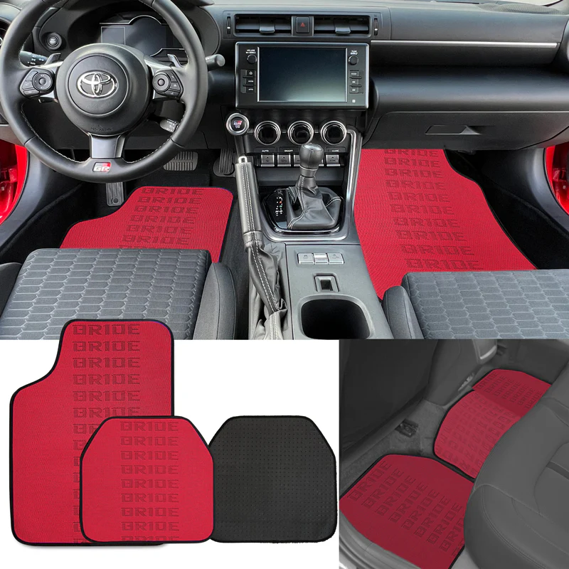 Universal JDM Bride Racing Set of Red 5PCS Hybrid Fabric Floor Mats with Seat Belt Covers - Image 10