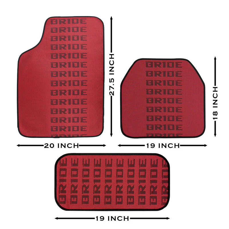Universal JDM Bride Racing Set of Red/Black 5PCS Hybrid Fabric Floor Mats with Seat Belt Covers - Image 8