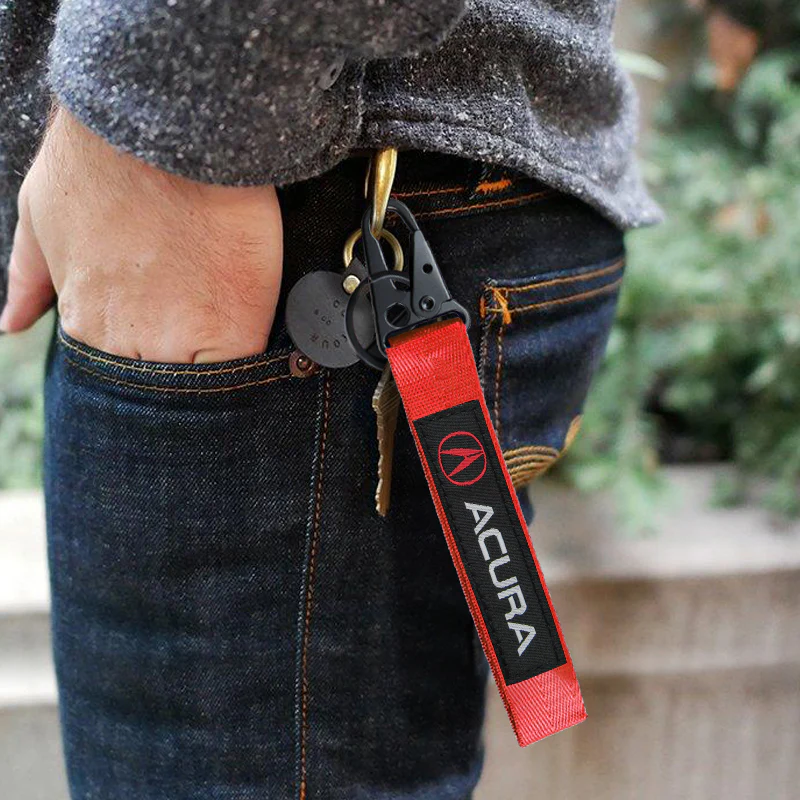 Universal Keychain Metal Key Ring Hook Nylon Strap Lanyard for ACURA Brand New - Image 3
