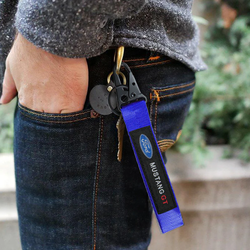 Universal Keychain Metal Key Ring Hook Nylon Strap Lanyard for Ford Mustang GT Brand New - Image 3