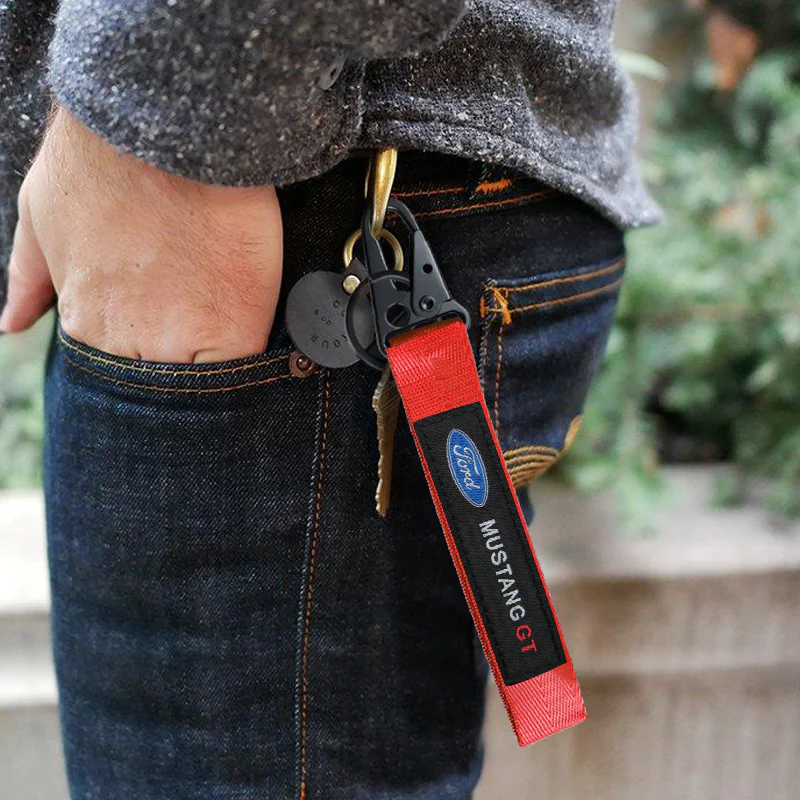 Universal Keychain Metal Key Ring Hook Nylon Strap Lanyard for Ford Mustang GT Brand New - Image 3