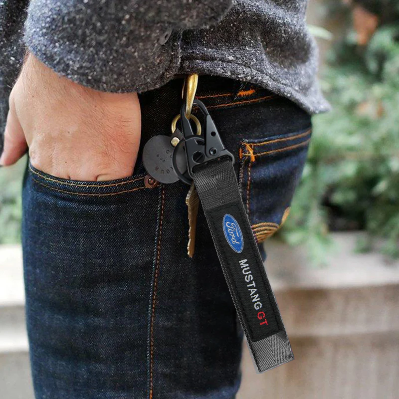 Universal Keychain Metal Key Ring Hook Nylon Strap Lanyard for Ford Mustang GT Brand New - Image 3