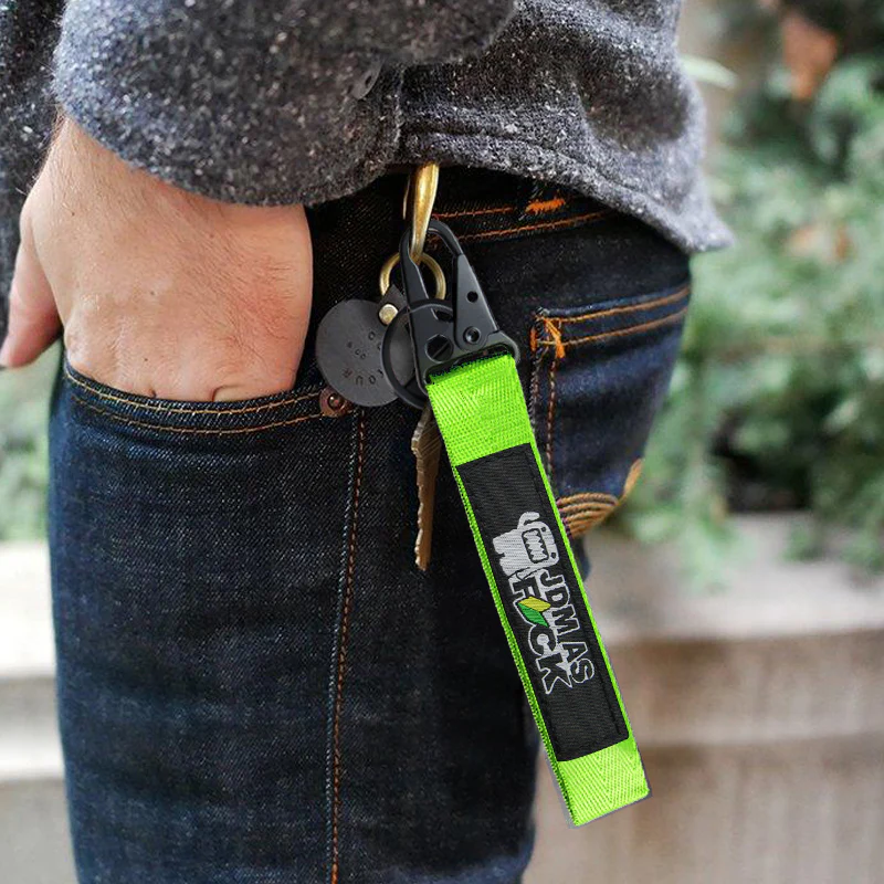 Universal Keychain Metal Key Ring Hook Nylon Strap Lanyard for JDM AS FCK JAF Brand New - Image 2