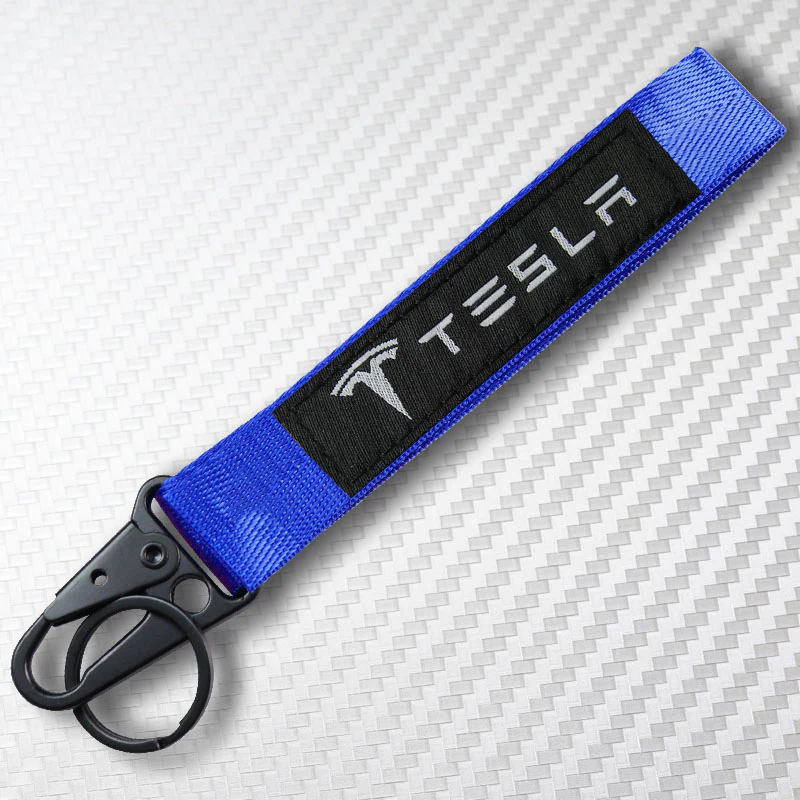 Universal Keychain Metal Key Ring Hook Nylon Strap Lanyard for TESLA Brand New - Image 4