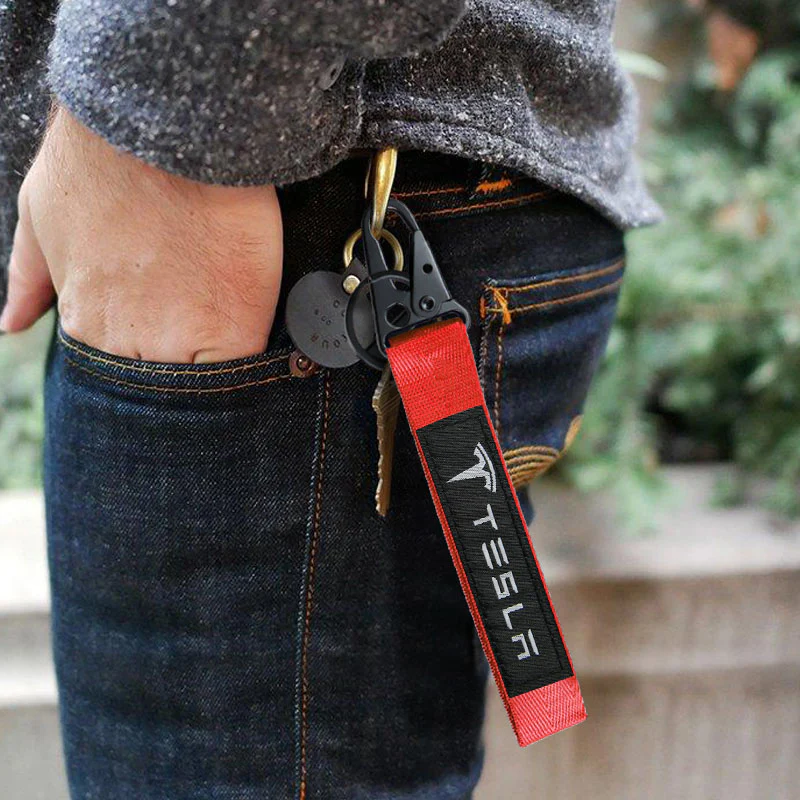 Universal Keychain Metal Key Ring Hook Nylon Strap Lanyard for TESLA Brand New - Image 3