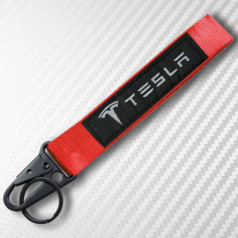 Universal Keychain Metal Key Ring Hook Nylon Strap Lanyard for TESLA Brand New - Image 4