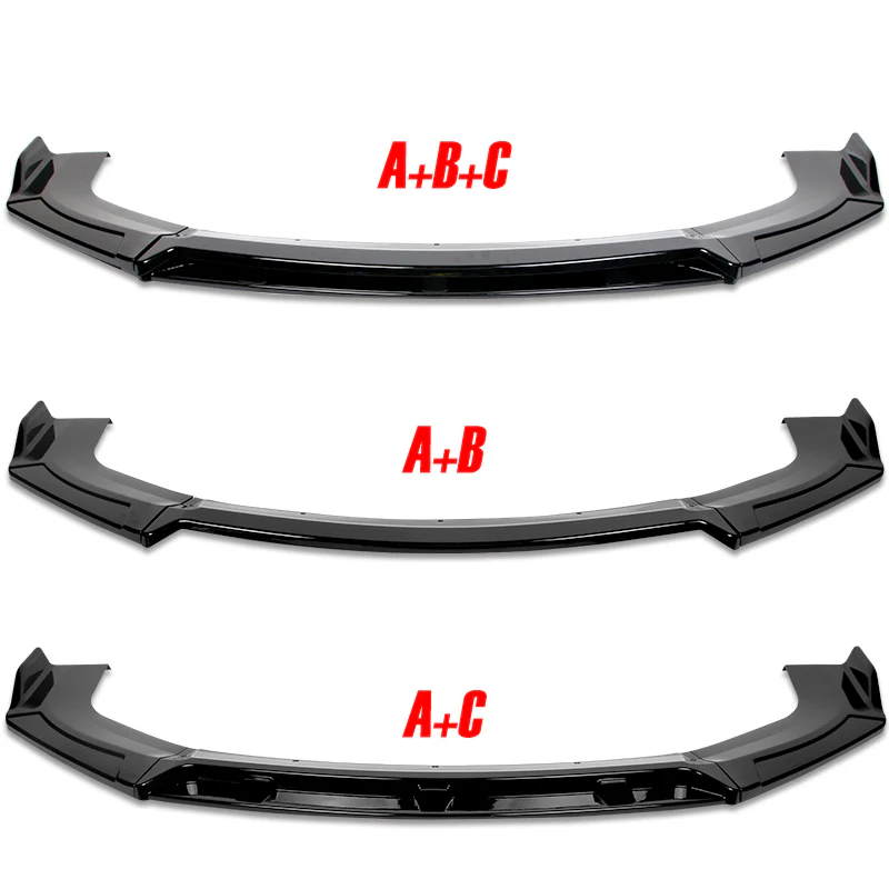 Universal Painted Black Configurable of up 3-Different Style Front Bumper Body Splitter Spoiler Lip 4PCS - Image 6
