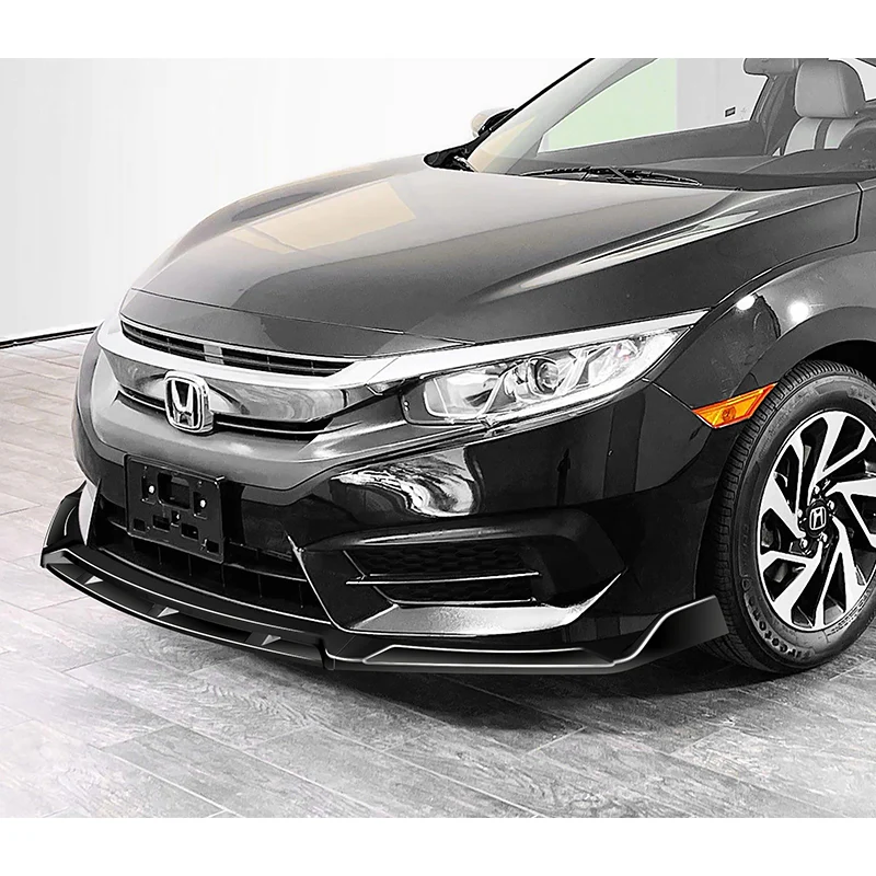 Universal Painted Black Configurable of up 3-Different Style Front Bumper Body Splitter Spoiler Lip 4PCS - Image 7