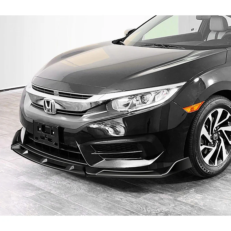 Universal Painted Black Configurable of up 3-Different Style Front Bumper Body Splitter Spoiler Lip 4PCS - Image 9
