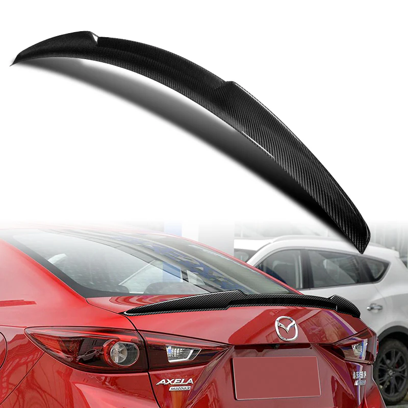V-Style Rear Trunk Lip Duckbill Spoiler Wing For 2014-2018 Mazda 3 4-DR / Sedan -Real Carbon Fiber - Image 6