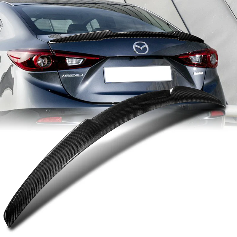 V-Style Rear Trunk Lip Duckbill Spoiler Wing For 2014-2018 Mazda 3 4-DR / Sedan -Real Carbon Fiber - Image 7