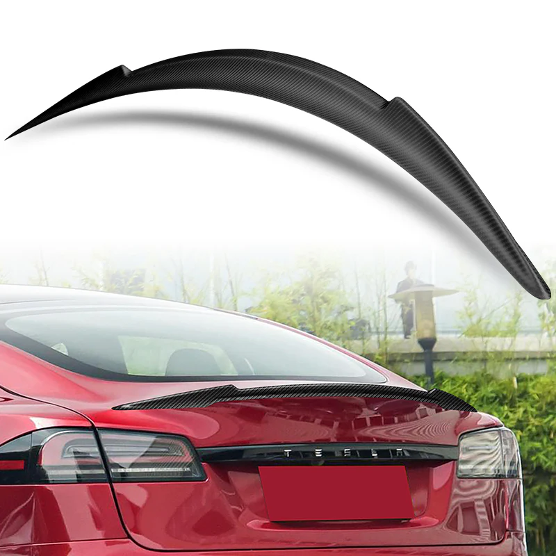 V-Style Rear Trunk Lip Spoiler Wing For 2012-2024 Tesla Model S -Matte Carbon Fiber - Image 5