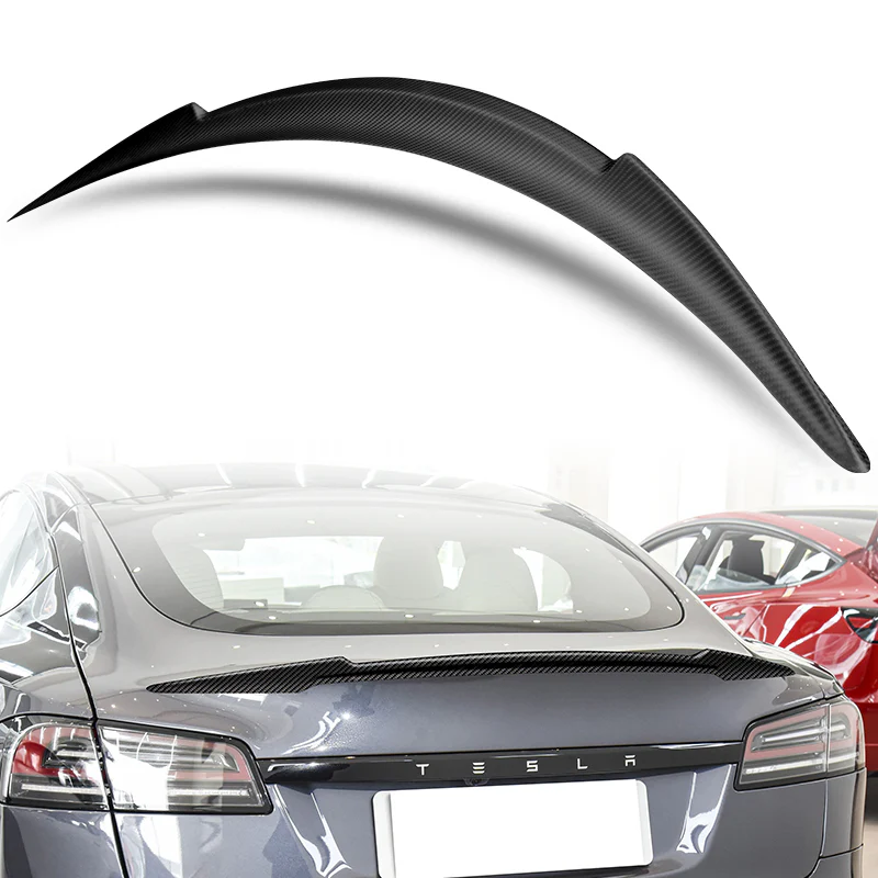 V-Style Rear Trunk Lip Spoiler Wing For 2012-2024 Tesla Model S -Matte Carbon Fiber - Image 6