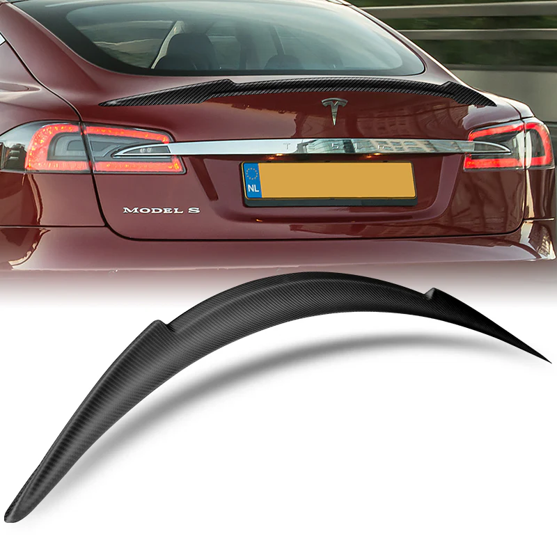 V-Style Rear Trunk Lip Spoiler Wing For 2012-2024 Tesla Model S -Matte Carbon Fiber - Image 7