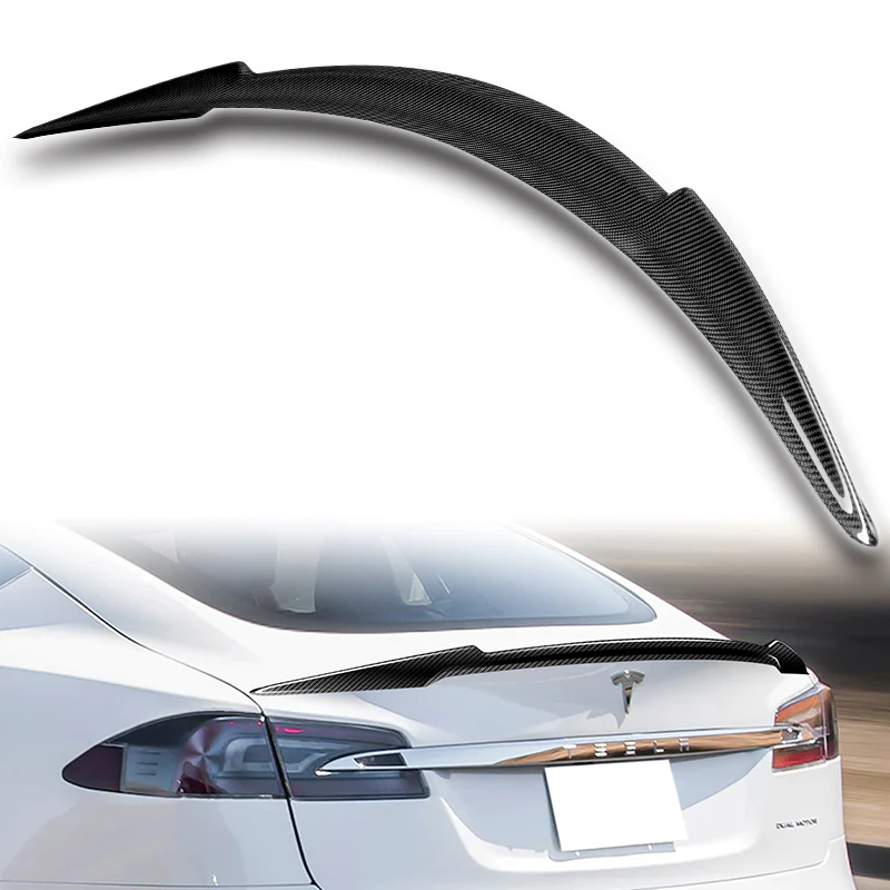V-Style Rear Trunk Lip Spoiler Wing For 2012-2024 Tesla Model S -Real Carbon Fiber - Image 5