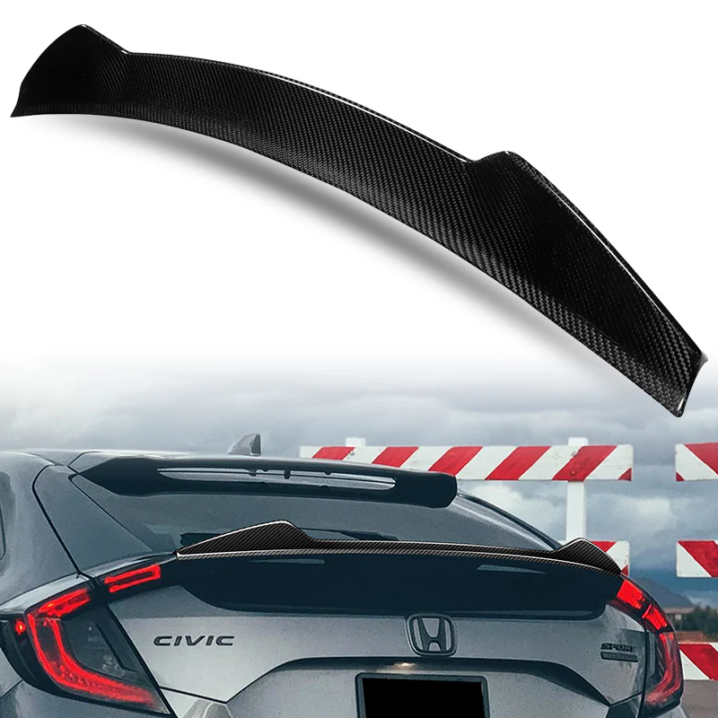 V-Style Rear Trunk Lip Spoiler Wing For 2017-2021 Honda Civic Hatchback -Real Carbon Fiber - Image 5