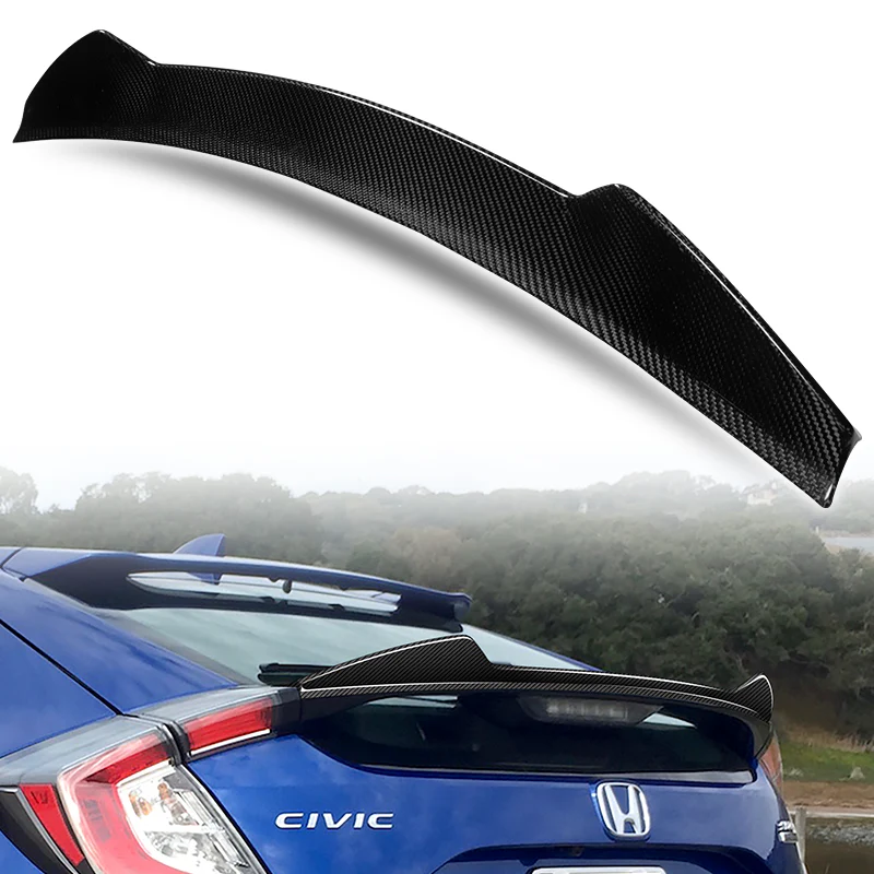 V-Style Rear Trunk Lip Spoiler Wing For 2017-2021 Honda Civic Hatchback -Real Carbon Fiber - Image 6