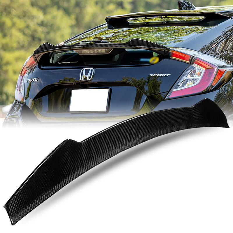 V-Style Rear Trunk Lip Spoiler Wing For 2017-2021 Honda Civic Hatchback -Real Carbon Fiber - Image 7