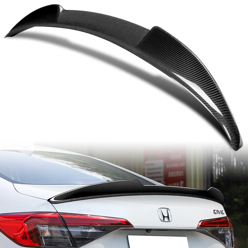 V-Style Rear Trunk Lip Spoiler Wing For 2022-2025 Honda Civic 11th Gen 4-DR / Sedan -Real Carbon Fiber - Image 6