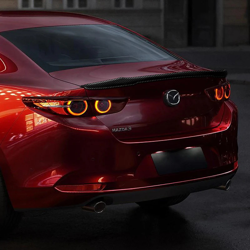 V-Type Rear Trunk Lip Duckbill Spoiler Wing For 2019-2022 Mazda 3 Axela 4-DR / Sedan -Real Carbon Fiber - Image 5