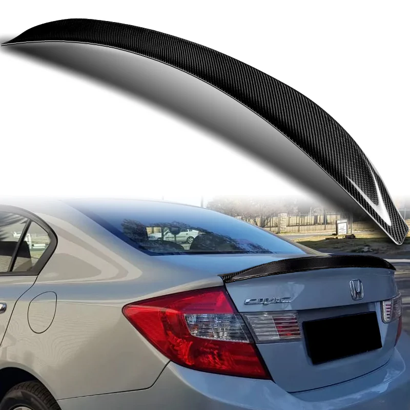 V2-Style Rear Trunk Lip Spoiler Wing For 2012-2015 Honda Civic 4-DR / Sedan -Real Carbon Fiber - Image 6