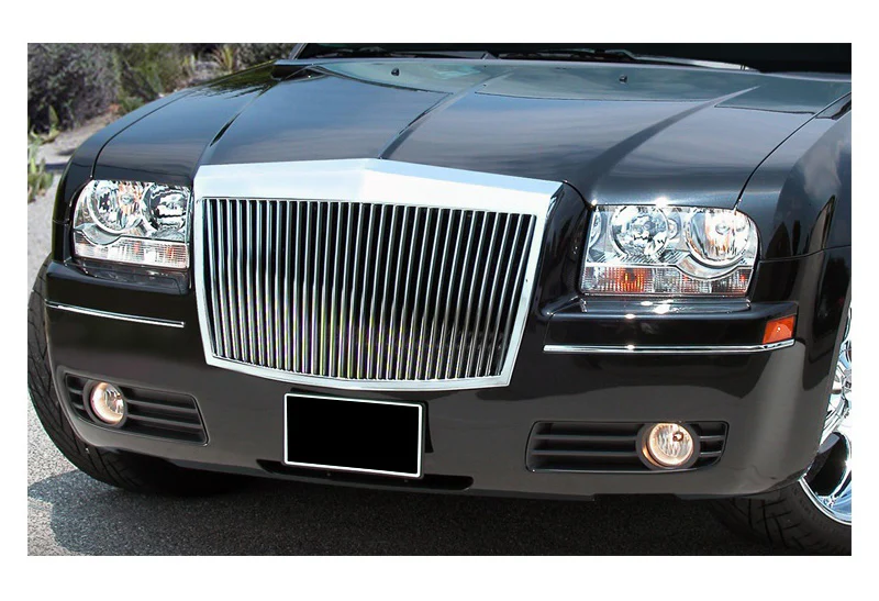 Vertical Phantom Style For 2005 - 2010 Chrysler 300 300C Front Bumper Grille Grill Outline Trim Overlay Cover -Chrome ABS - Image 4