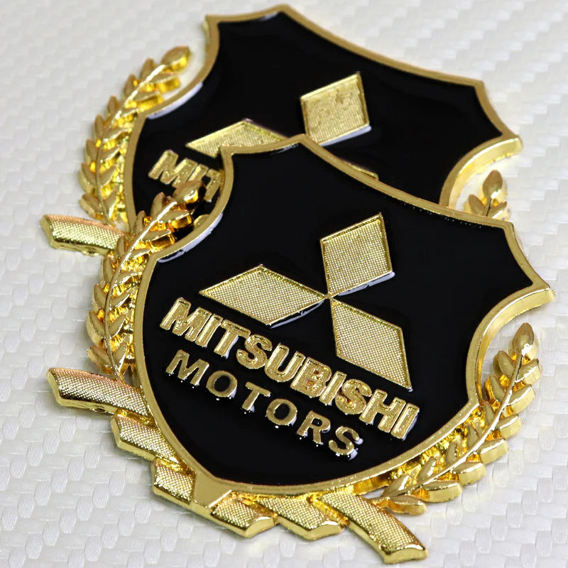 Mitsubishi Gold 3D Metal Emblem Sticker x2 - Image 3